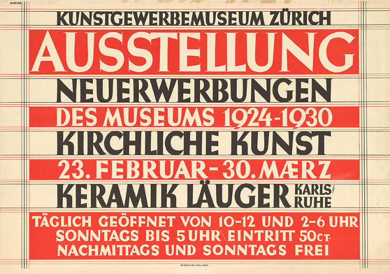 Ausstellung, Neuerwerbungen des Museums 1924–1930, Kirchliche Kunst, Keramik Läuger, Kunstgewerbemuseum Zürich