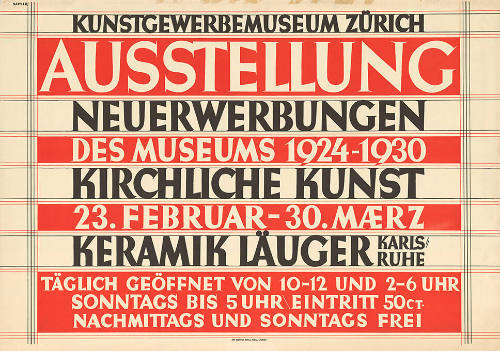 Ausstellung, Neuerwerbungen des Museums 1924–1930, Kirchliche Kunst, Keramik Läuger, Kunstgewerbemuseum Zürich