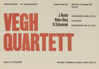 Kammermusikabend der Tonhalle-Gesellschaft, Vegh-Quartett, J. Haydn, Alban Berg, R. Schumann, Tonhalle, Kleiner Saal