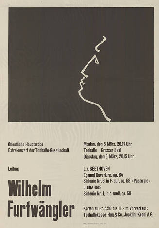 Öffentliche Hauptprobe, Extrakonzert der Tonhalle-Gesellschaft, Leitung Wilhelm Furtwängler, Tonhalle, Grosser Saal