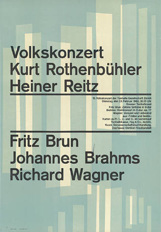 Volkskonzert, Kurt Rothenbühler, Heiner Reitz, Fritz Brun, Johannes Brahms, Richard Wagner, Tonhalle Zürich