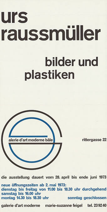 Urs Raussmüller, Bilder und Plastiken, Galerie d’art moderne Bâle