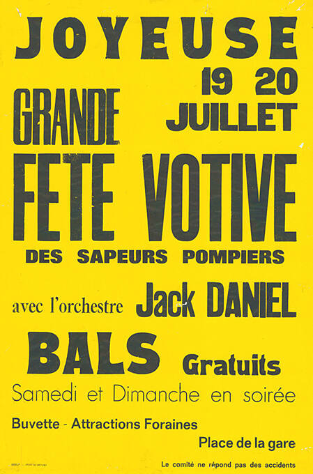 Joyeuse, Grande fête votive des sapeurs pompiers, Bals gratuit, Place de la gare