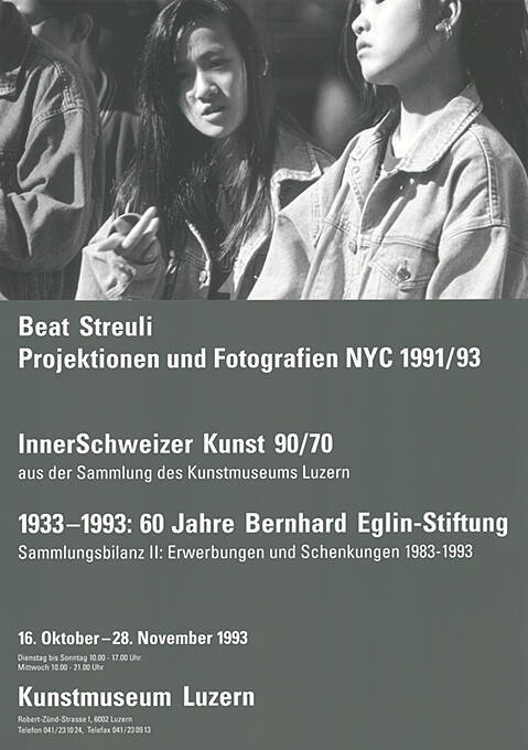 Beat Streuli, InnerSchweizer Kunst 90/70, 1933–1993: 60 Jahre Bernhard Eglin-Stiftung, Kunstmuseum Luzern