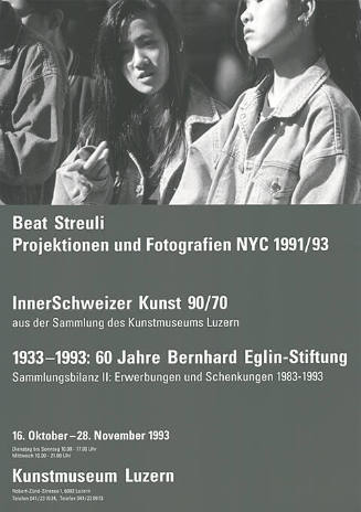 Beat Streuli, InnerSchweizer Kunst 90/70, 1933–1993: 60 Jahre Bernhard Eglin-Stiftung, Kunstmuseum Luzern