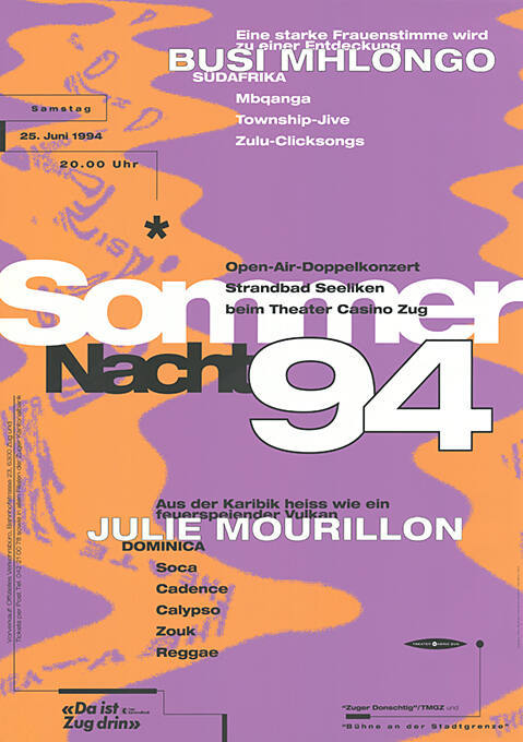 Sommer Nacht 94, Busi Mhlongo, Julie Mourillon, Strandbad Seeliken, Zug