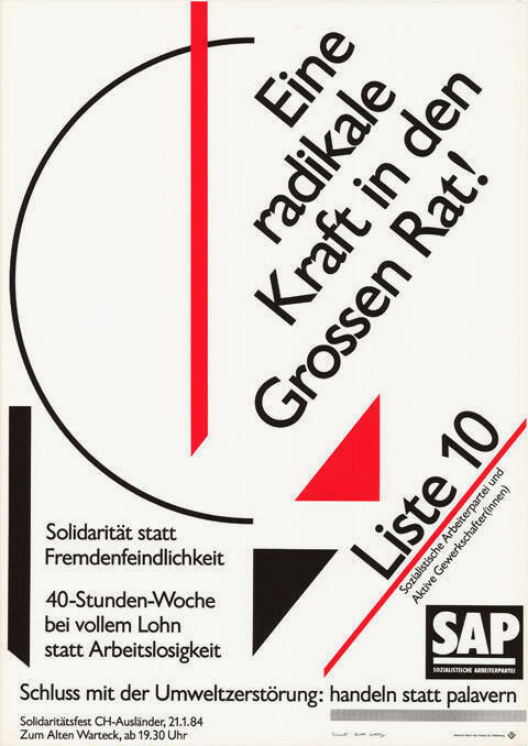 Eine radikale Kraft in den Grossen Rat! SAP Liste 10