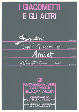 I Giacometti e gli altri, Giovanni Segantini, Giovanni Giacometti, Cuno Amiet, Alberto Giacometti, Civica Galleria d’arte di Villa dei Cedri, Bellinzona