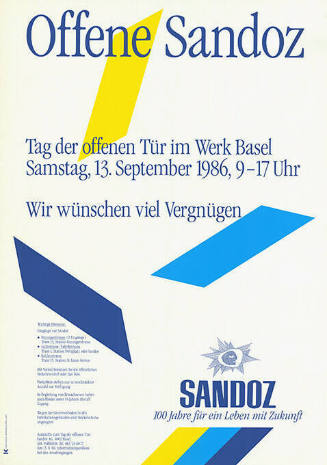 Offene Sandoz, Tag der offenen Tür im Werk Basel, Wir wünschen viel Vergnügen, Sandoz, 100 Jahre für ein Leben mit Zukunft