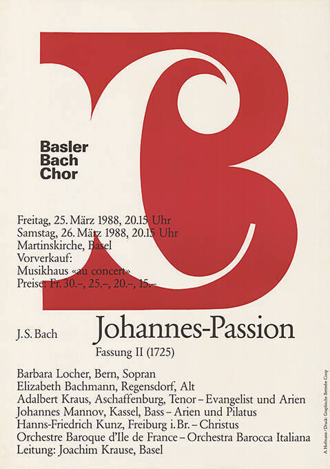 Johannes-Passion, J. S. Bach, Fassung II (1725), Basler Bach Chor, Martinkirche Basel