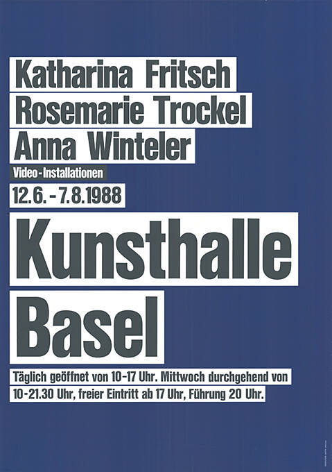 Katharina Fritsch, Rosemarie Trockel, Anna Winteler, Kunsthalle Basel