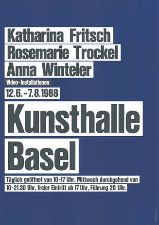 Katharina Fritsch, Rosemarie Trockel, Anna Winteler, Kunsthalle Basel