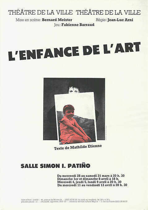 L’enfance de l’art, Mathilde Etienne, Théâtre de la Ville, Genève