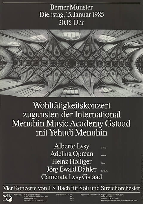 Wohltätigkeitskonzert zugunsten der International der Menuhin Music Academy Gstaad mit Yehudi Menuhin, Berner Münster