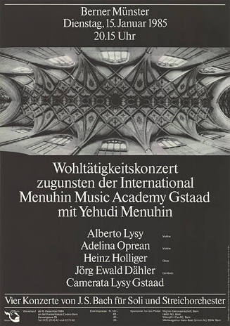 Wohltätigkeitskonzert zugunsten der International der Menuhin Music Academy Gstaad mit Yehudi Menuhin, Berner Münster