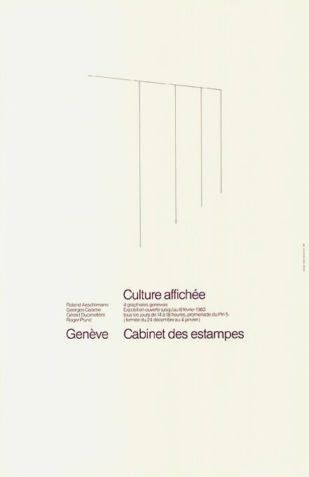 Culture affichée, Aeschlimann, Calame, Ducimetière, Pfund, Cabinet des Estampes, Genève