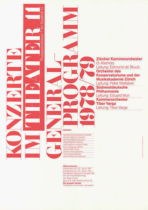 Konzerte im Theater 11, Generalprogramm 1978/79