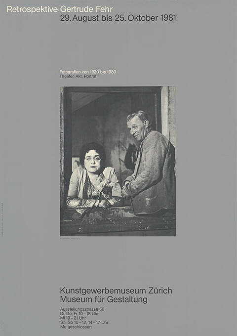 Retrospektive Gertrude Fehr, Fotografien von 1920 bis 1980, Theater, Akt, Portrait, Kunstgewerbemuseum Zürich / Museum für Gestaltung