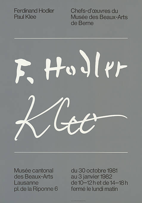 Ferdinand Hodler, Paul Klee, Musée cantonal des Beaux-Arts Lausanne