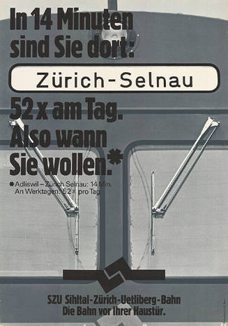 In 14 Minuten sind Sie dort. 52 × am Tag. Also wann Sie wollen. SZU, Sihltal-Zürich-Uetliberg-Bahn