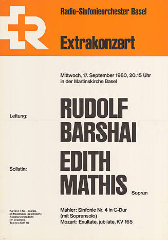 Extrakonzert, Radio-Sinfonieorchester Basel, Rudolf Barshai, Edith Mathis, Martinskirche Basel