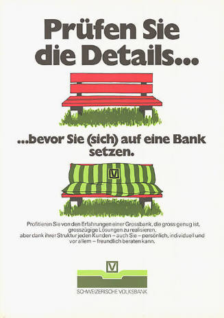 Prüfen Sie die Details... bevor Sie (sich) auf eine Bank setzen. Schweizerische Volksbank