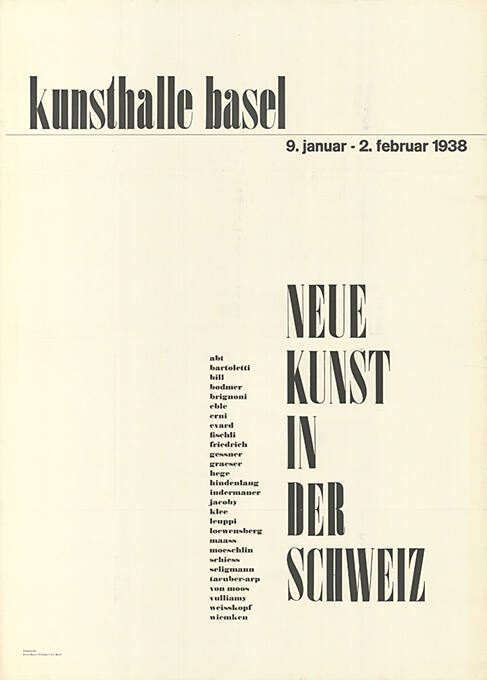 Neue Kunst in der Schweiz, Kunsthalle Basel