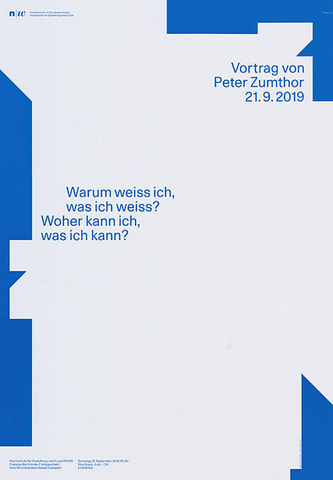 Warum weiss ich, was ich weiss? Woher kann ich, was ich kann? Vortrag von Peter Zumthor, FHNW