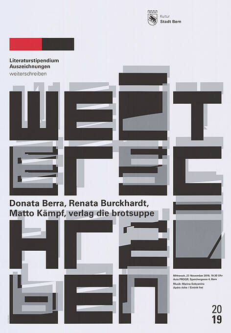 Weiterschreiben, Literaturstipendium Auszeichnungen, Stadt Bern, Donata Berra, Renata Burckhardt, Matto Kämpf, verlag die brotsuppe