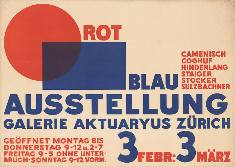 Rot-Blau, Camenisch, Coghuf, Hindenlang, Staiger, Stocker, Sulzbachner, Ausstellung Galerie Aktuaryus Zürich