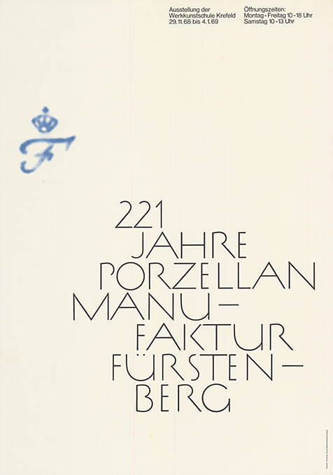 221 Jahre Porzellanmanufaktur Fürstenberg, Ausstellung der Werkkunstschule Krefeld