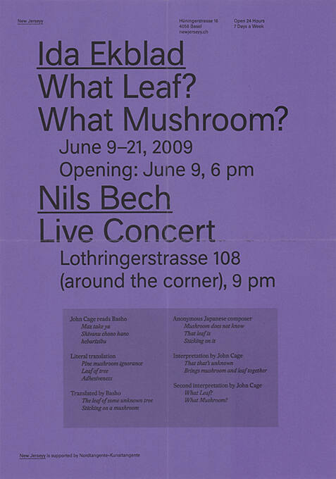 Ida Ekblad, What Leaf? What Mushroom? Nils Blech, Live Concert, New Jerseyy, Basel