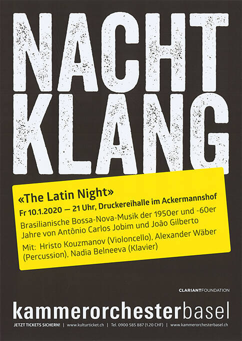 Nachtklang, Kammerorchester Basel, «The Latin Night», Druckereihalle im Ackermannshof