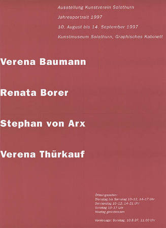 Verena Baumann, Renata Borer, Stephan von Arx, Verena Thürkauf, Kunstmuseum Solothurn, Graphisches Kabinett