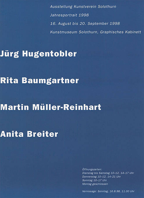 Jürg Hugentobler, Rita Baumgartner, Martin Müller-Reinhart, Anita Breiter, Kunstmuseum Solothurn, Graphisches Kabinett