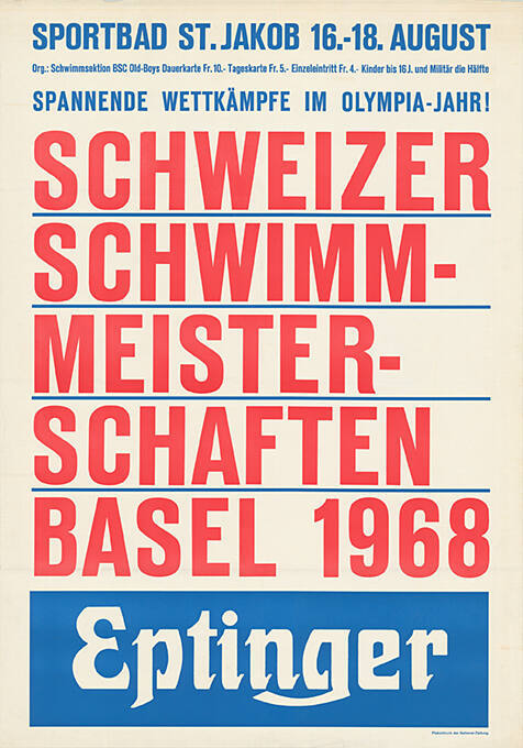 Schweizer Schwimmmeisterschaften, Basel 1968